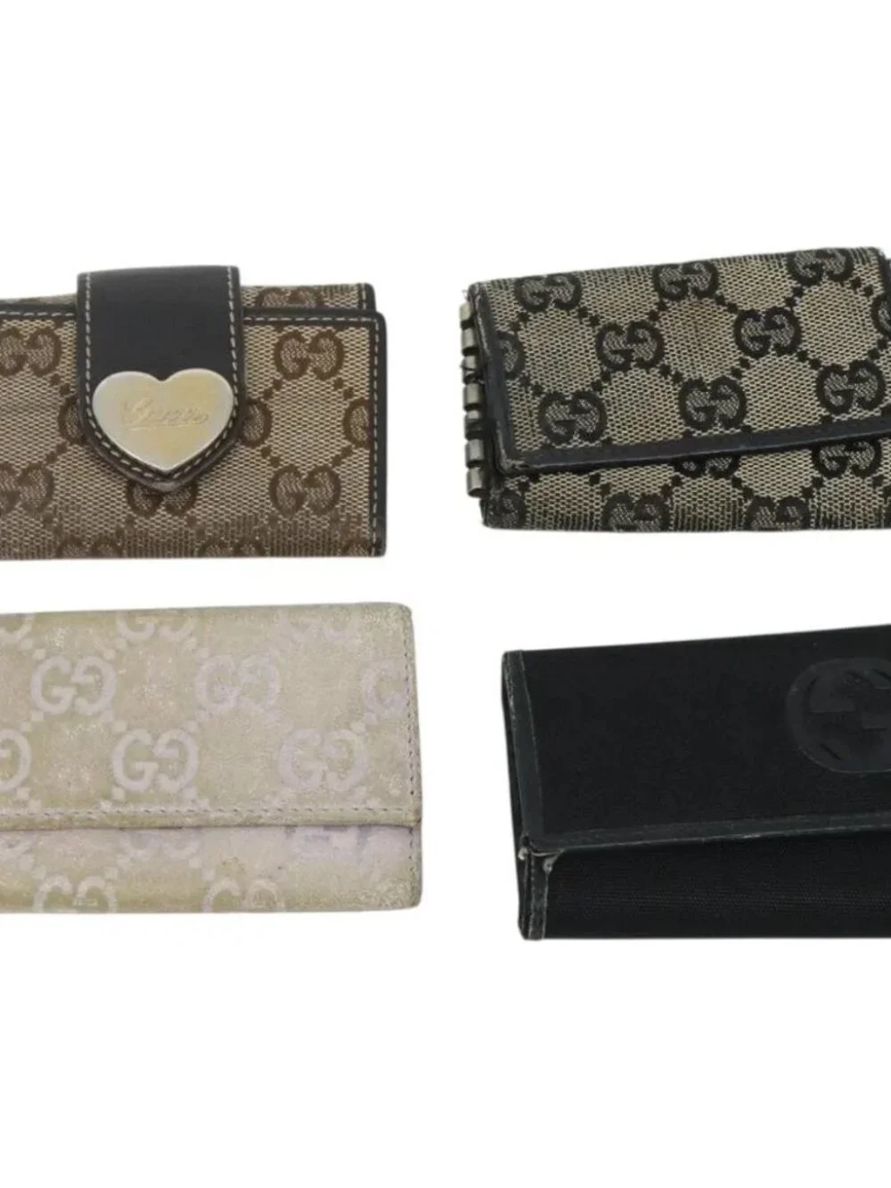 GUCCI GG Canvas Key Case Leather 10 Set Beige Black white Auth